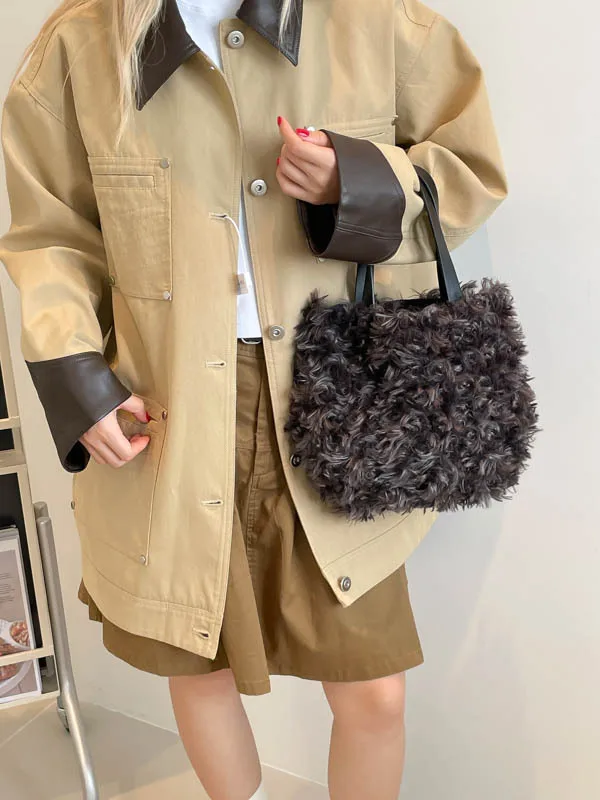 

Шикарная сумка-ведро, женская сумка, большая вместительная модная меховая сумка, корейские мягкие сумки для женщин, зима 2025