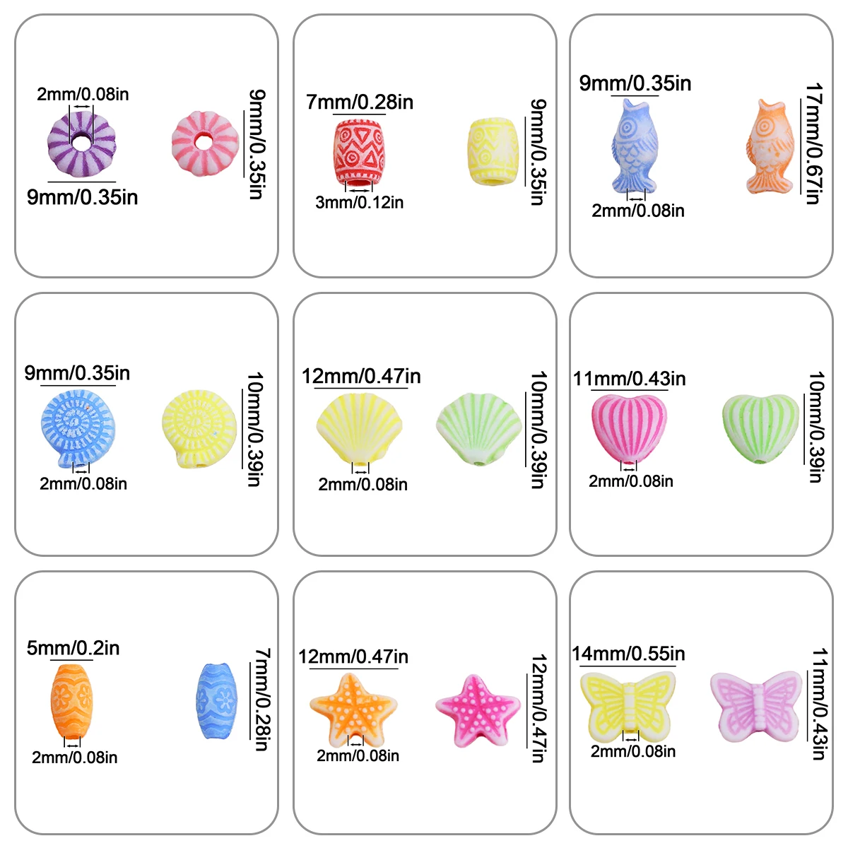 Various Sizes Scallops Star Shaped Butterfly Rose Styling Acrylic Beads for Jewelry Making DIY Bracelets Necklace Accessories
