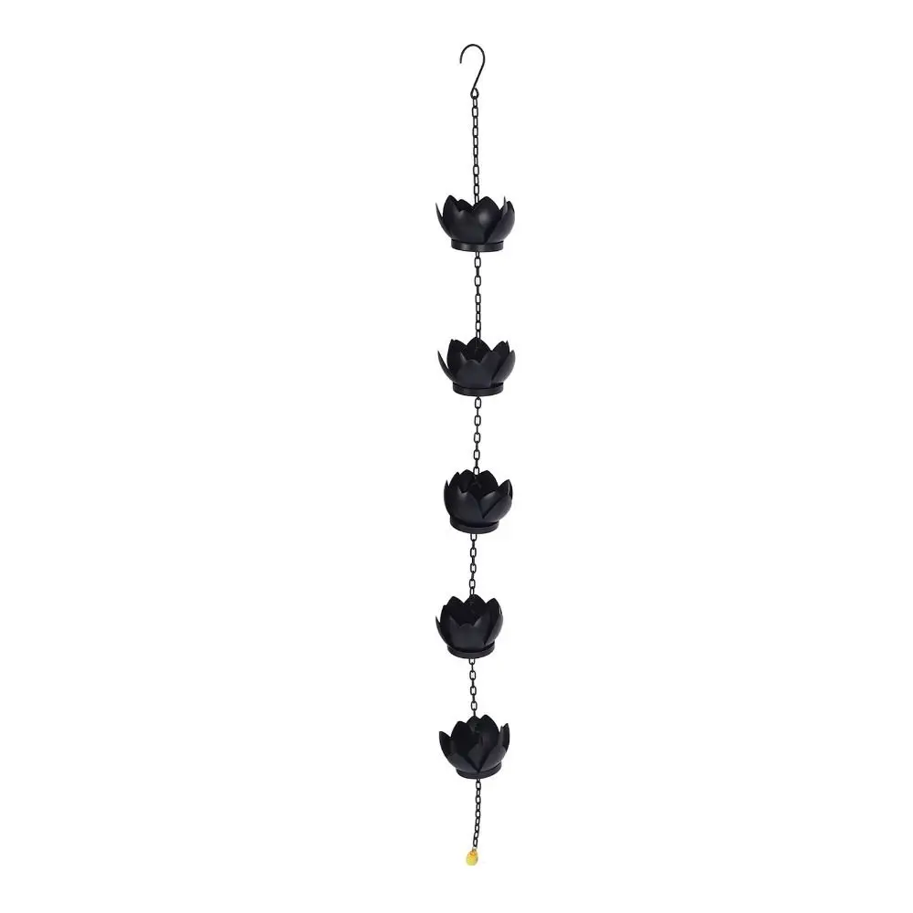 Stylish Iron Rain Chain 153cm Length Black Gutter Rain Chain Flower Cup Linked Chain Downspout Alternative For Gardens