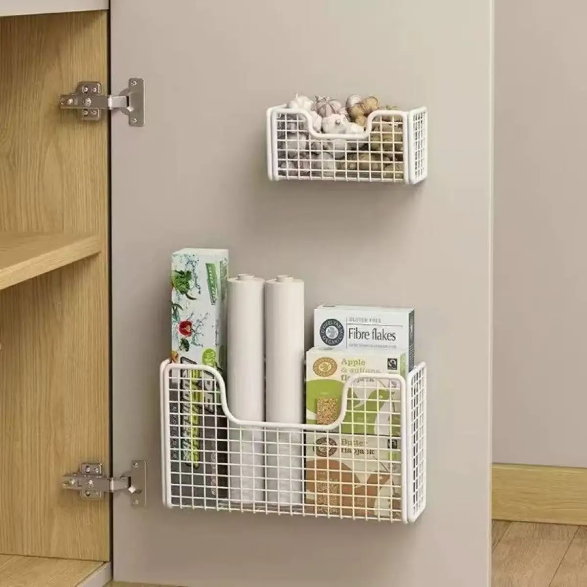 Caixa de Armazenamento para Porta de Armário de Cozinha Sem Furos, Suporte de Ferro para Parede, Suporte para Filme Plástico, Suporte para Geladeira de Banheiro