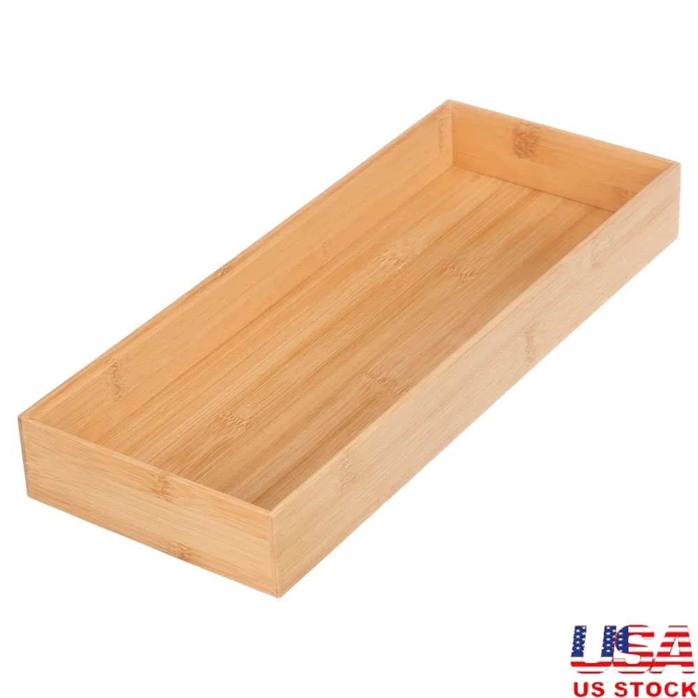 

Bamboo Drawer Organizer Stackable Storage Box Kitchen Office Bathroom Essentials Eco-Friendly Natural Bamboo Design