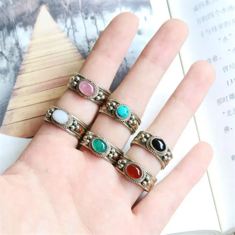 R131 Rose Copper Rings for Girls Metal Inlaid Multi Beads Golden Rings Vintage Cute