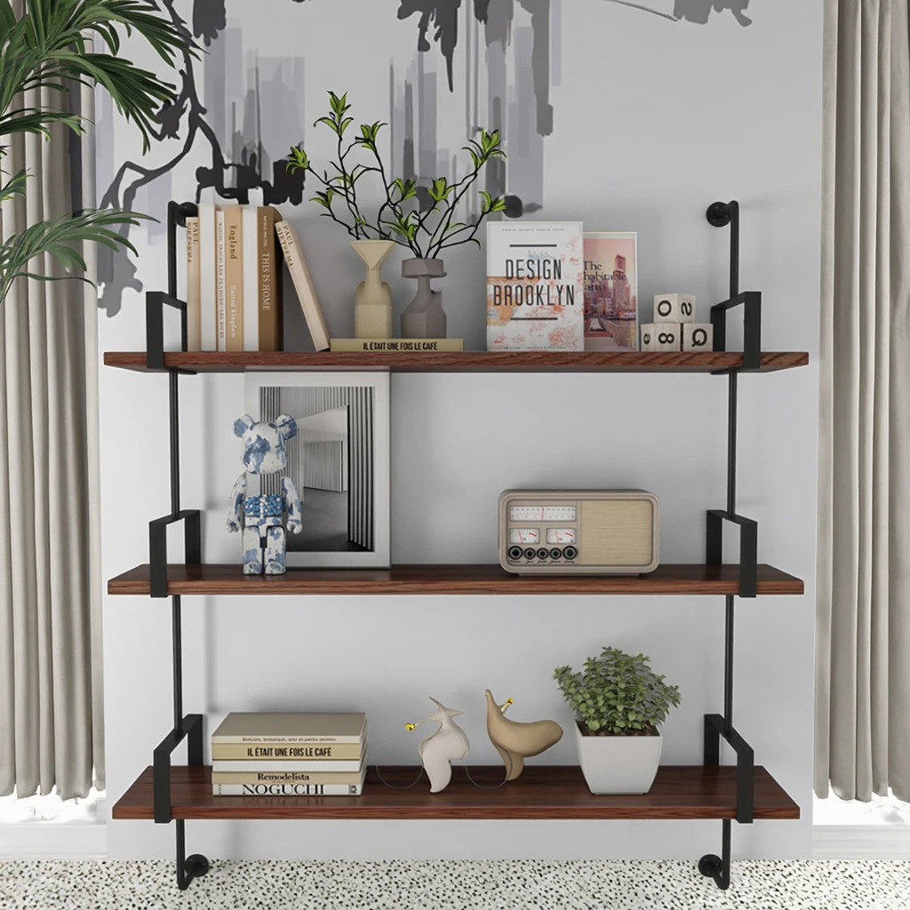 

Прочная художественная железная перегородка с одним словом, настенная полка в стиле ретро, промышленный книжный шкаф для салона красоты, настенная книжная полка