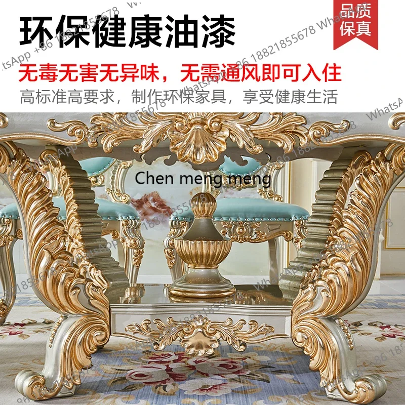 

z24All solid wood 1.8 meters long villa oval luxury champagne gold blue leather dining table and chair combination