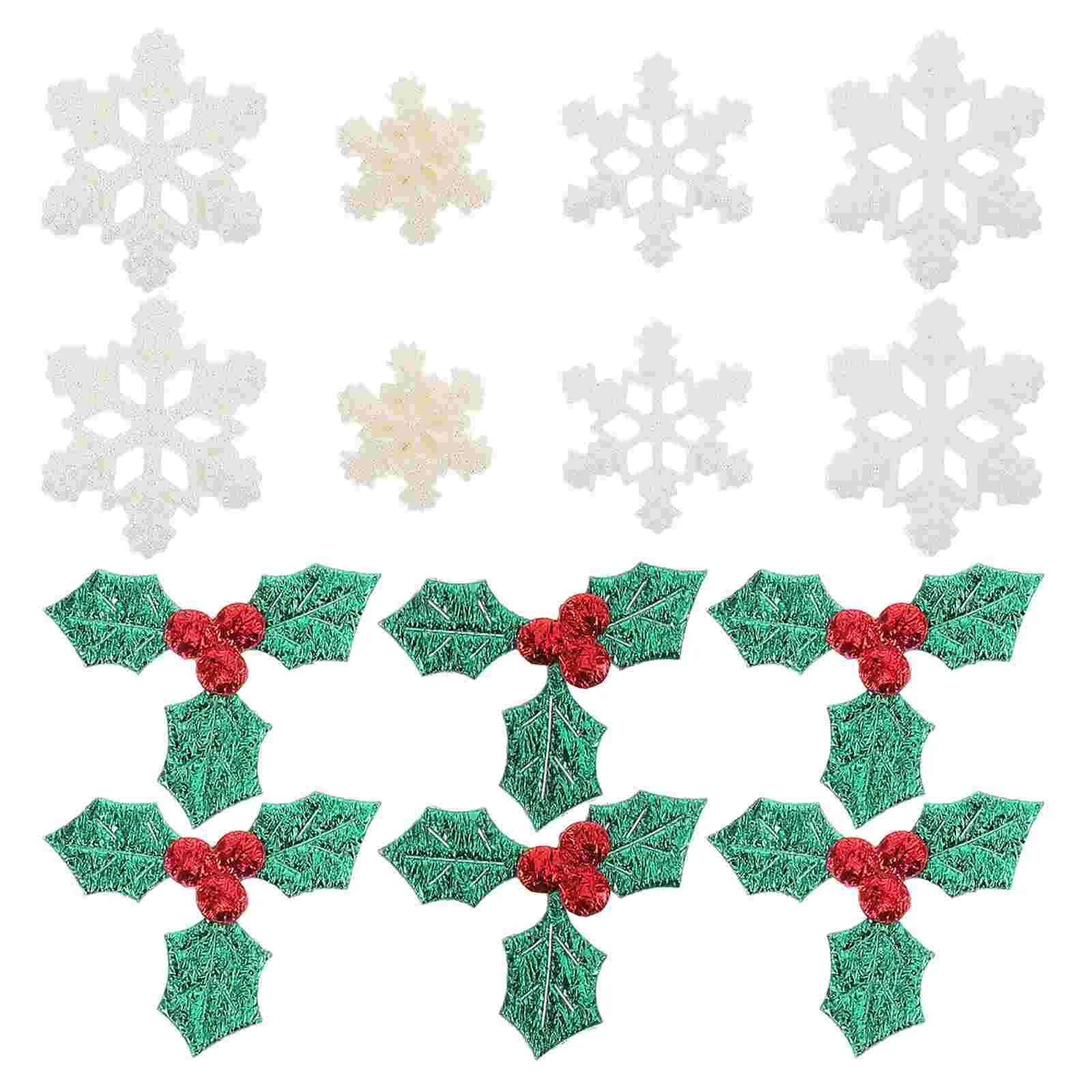 

Berries Snowflake Decorative Material Christmas Holly Berry Embellishments for Card Making Cake Crafts Mini Wreaths Leaves