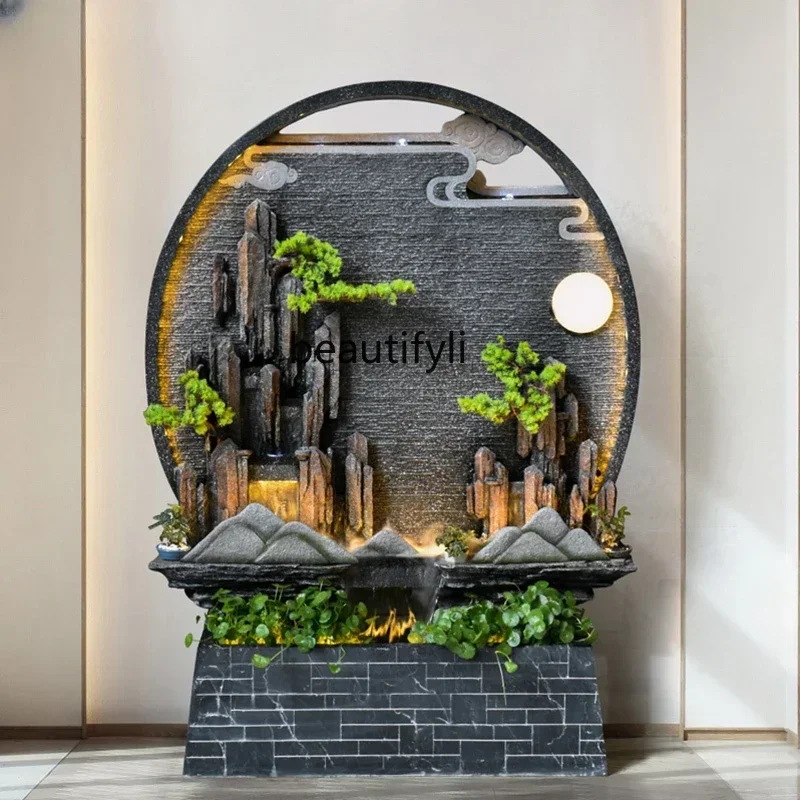 

V Creative Decoration Lucky Artificial Mountain and Fountain Water Curtain Wall Screen Fengshui Ball Courtyard Landscape