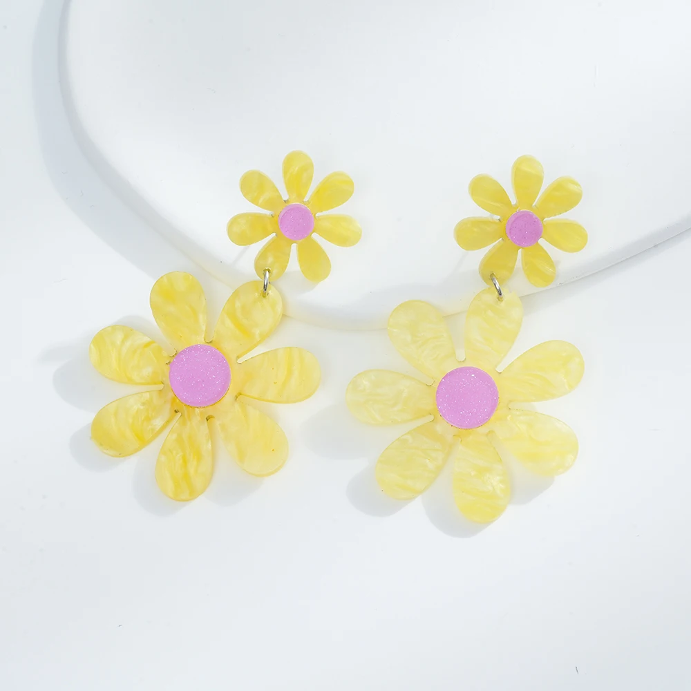 1pair Spring Summer Flower Hollow Flower Ring Dangle Earrings For Women acrylic Earrings  Spring Summer Camp