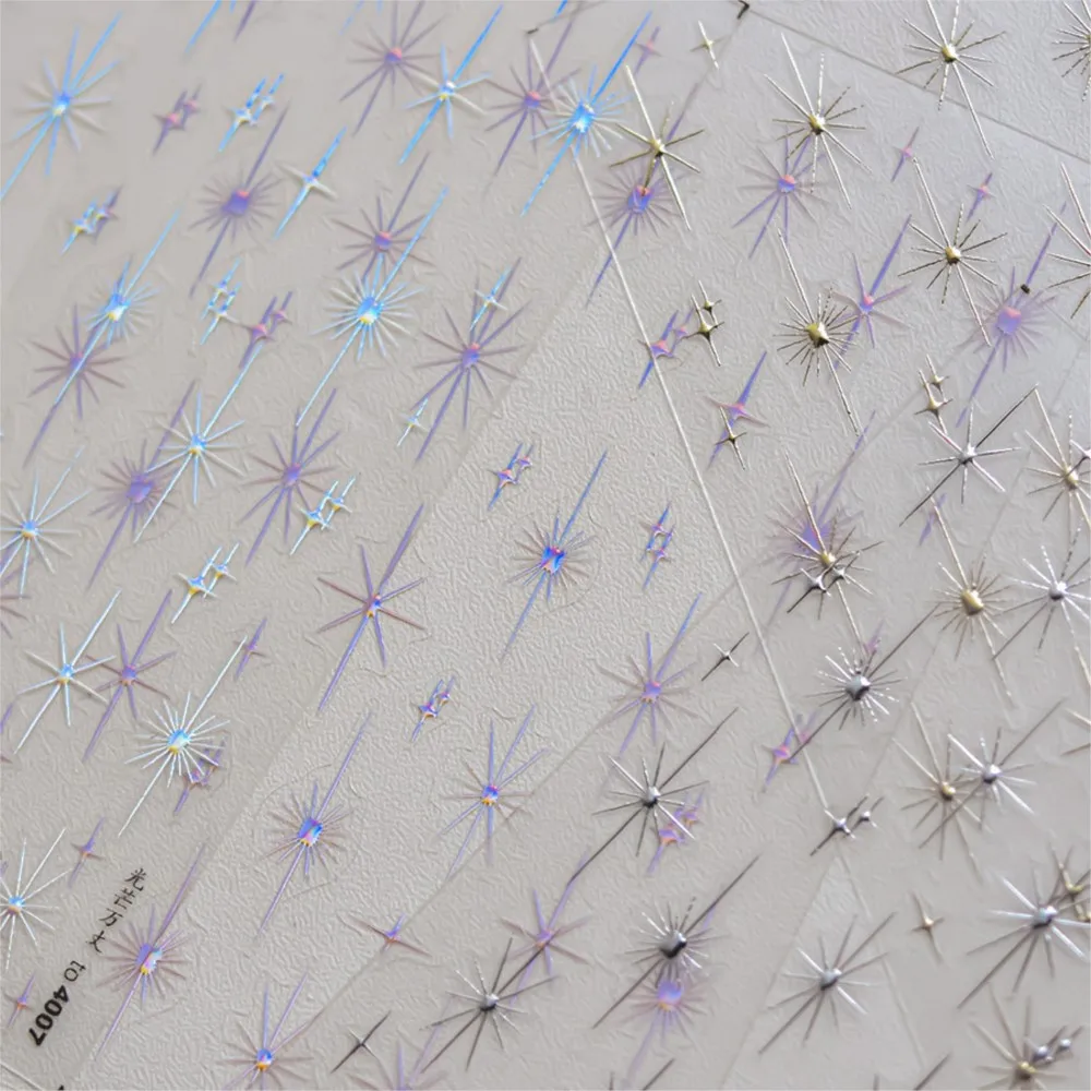 Naklejki na paznokcie 5D Relief Metaliczne Złoto Srebro Gwiazda Brokat Błyszczące Naklejki na Paznokcie Starlight 8*10cm Samoprzylepne Gwiazdki Dekoracje na Paznokcie *1 szt.