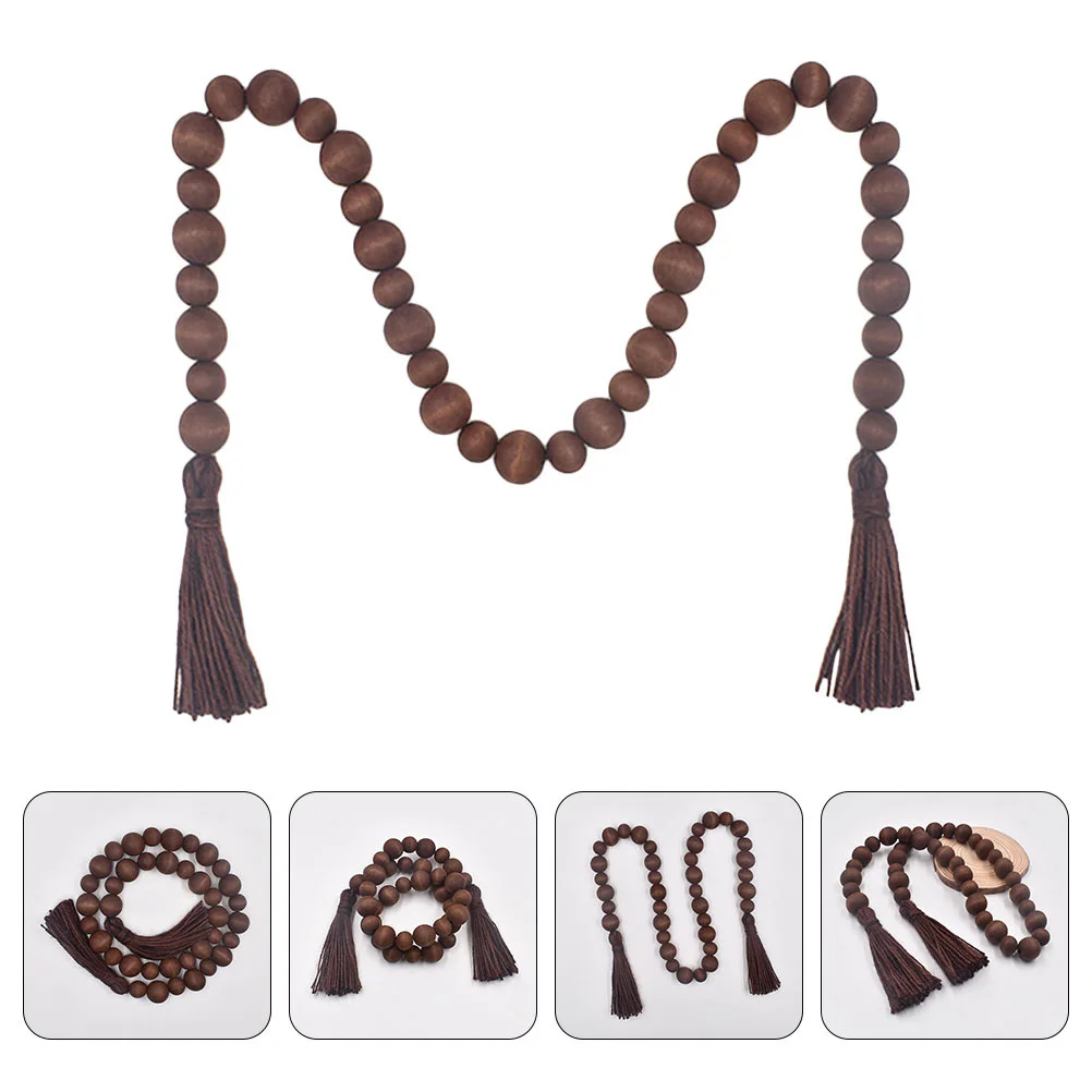 

2Pcs Retro Wooden Beaded Tassel Garland Home Decor Hanging Ornament Coffee Decorative Beaded String Hanging Bead Decors