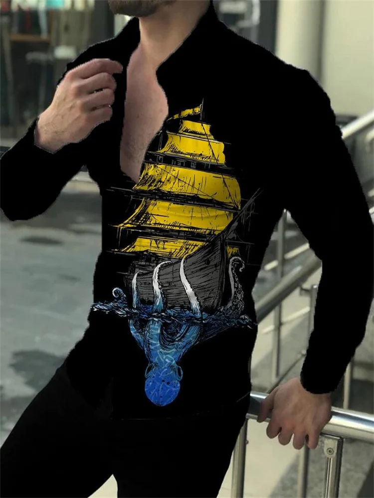 Csa de Manga Larga Floral Entallada para Hombre, Csa Informal Transpirable de Poliéster, ular entre los Jóvenes, par...