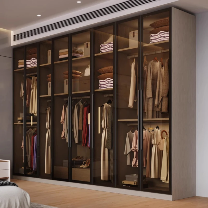 

Glass Doors Wardrobe Shelves Luxury Living Room save Closets Clothing Double Wardrobe Home Multipurpose Cupboard Furniture