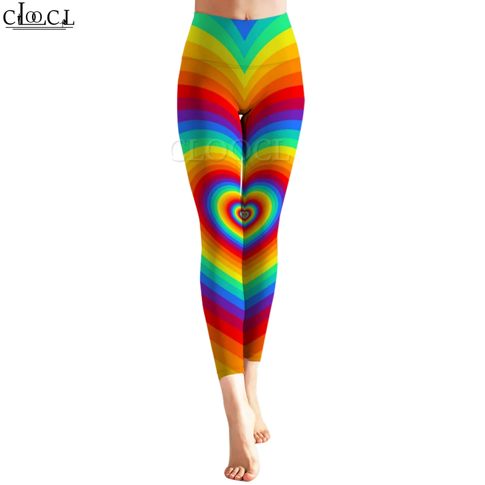 CLOOCL Leggings for Women Rainbow Stripe Print Pants Gym Workout Wear Pantalones De Mujer High Waist Soft Slim Leggings