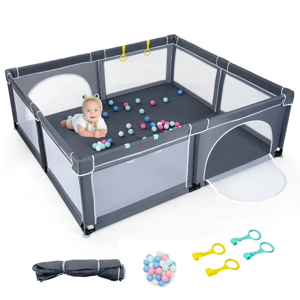 

Babyjoy Extra Large Baby Playpen Safety Baby Play Yard w/50 Ocean Balls & 4 Handles