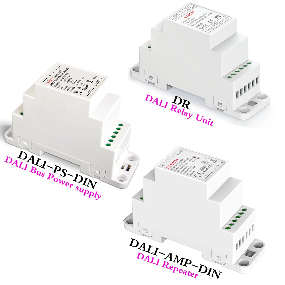 LTECH DALI Bus Power Supply DALI-PS-DIN,Relay Unit DR,DALI Repeater DALI-AMP-DIN Controller Dimmer Input Voltage 100-240V AC