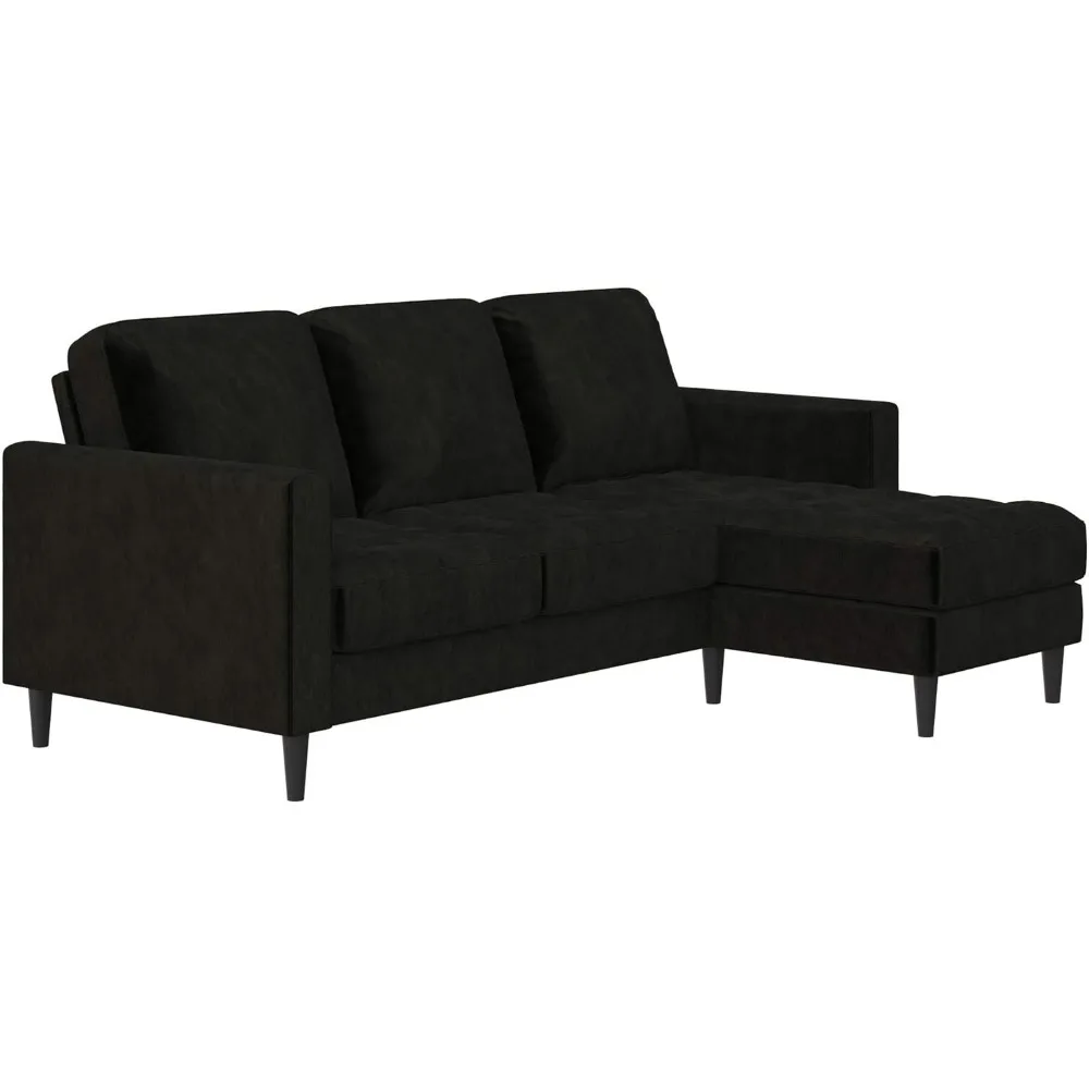 CosmoLiving Strummer Reversible Sectional Couch, Black Velvet Sofa  living room furniture sofa set living room furniture