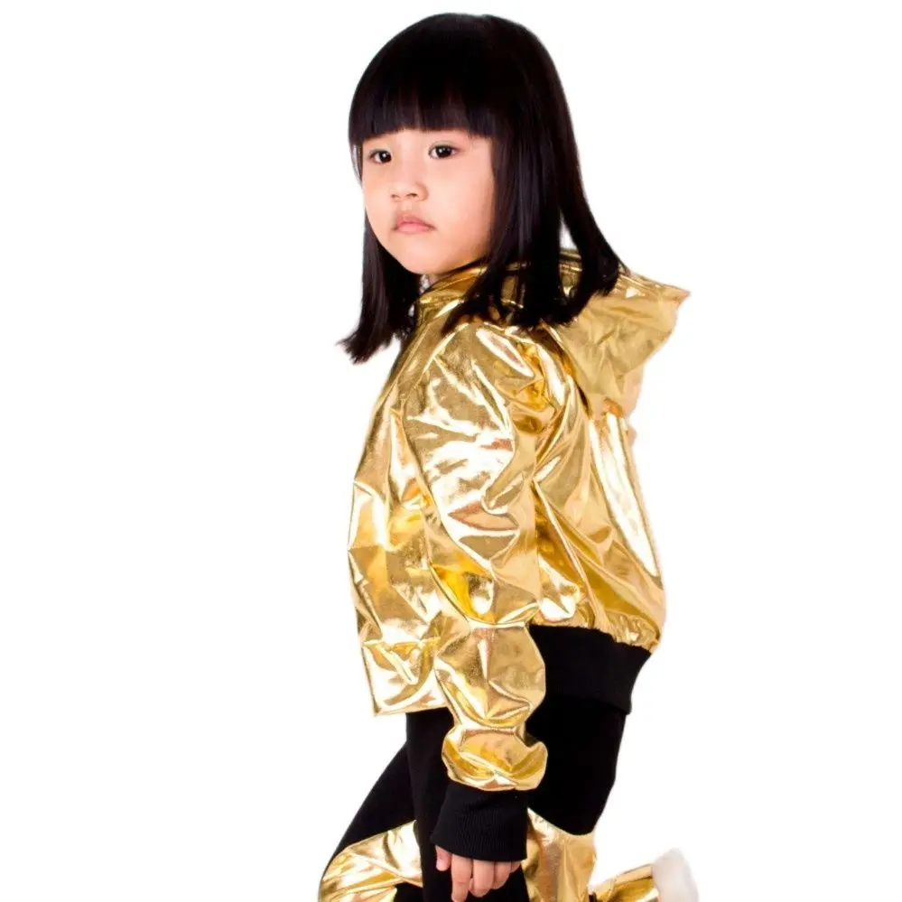 Heroprose 2023 Fashion Girls Boys Gold Jazz Hip Hop Dance Competition Coat Kid Clothing Party Stage Performance Jacket