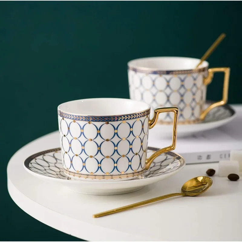 European style cup and saucer set, 7 oz (about 198.4 grams) bone china exquisite glazed platinum tea cup and saucer (two sets)