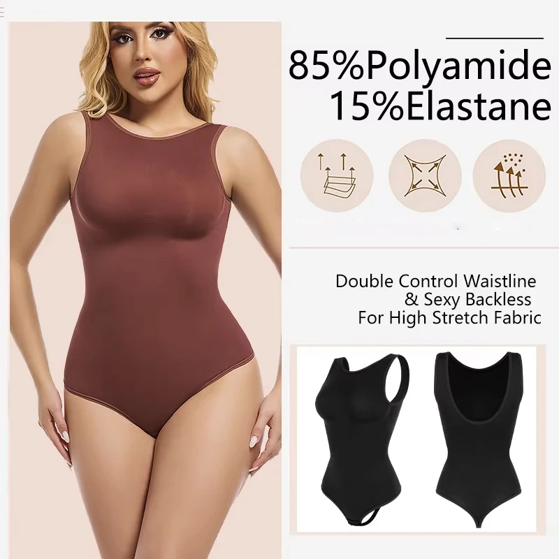 Bezszwowe body damskie bielizna modelująca kontrola brzucha kołnierzyk z wycięciem podkoszulek w kształcie litery U Backless urządzenie do