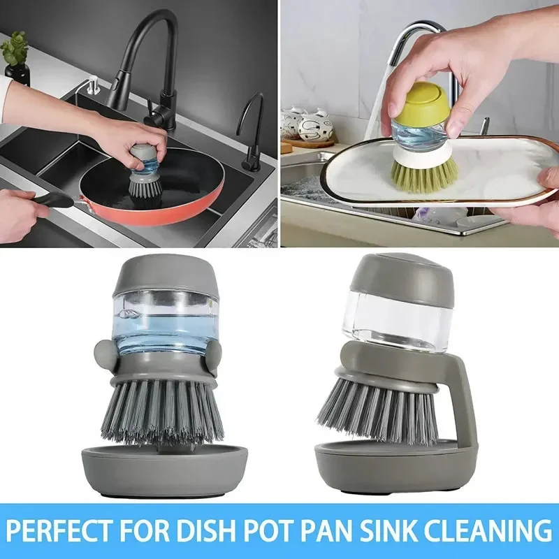 Dish Brush With Soap Dispenser Palm Brush Dish washing Kitchen Scrub Brushes With Holder Drip Tray