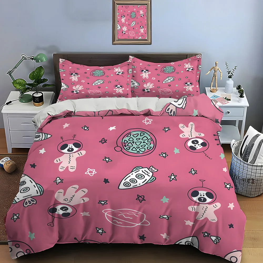 Space-themed cartoon pattern background Bedding Set 1 Duvet Cover 2 Pillowcases for Adult and Children Luxury Gift Full Size
