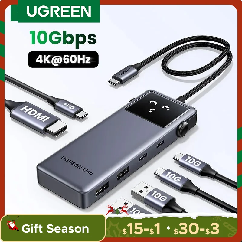 UGREEN Uno USB C HUB 6-in-1 4K60Hz PD100W 10Gbps USB3.2 Splitter Adapter for Laptop Macbook Pro Air USB Expander Docking Station