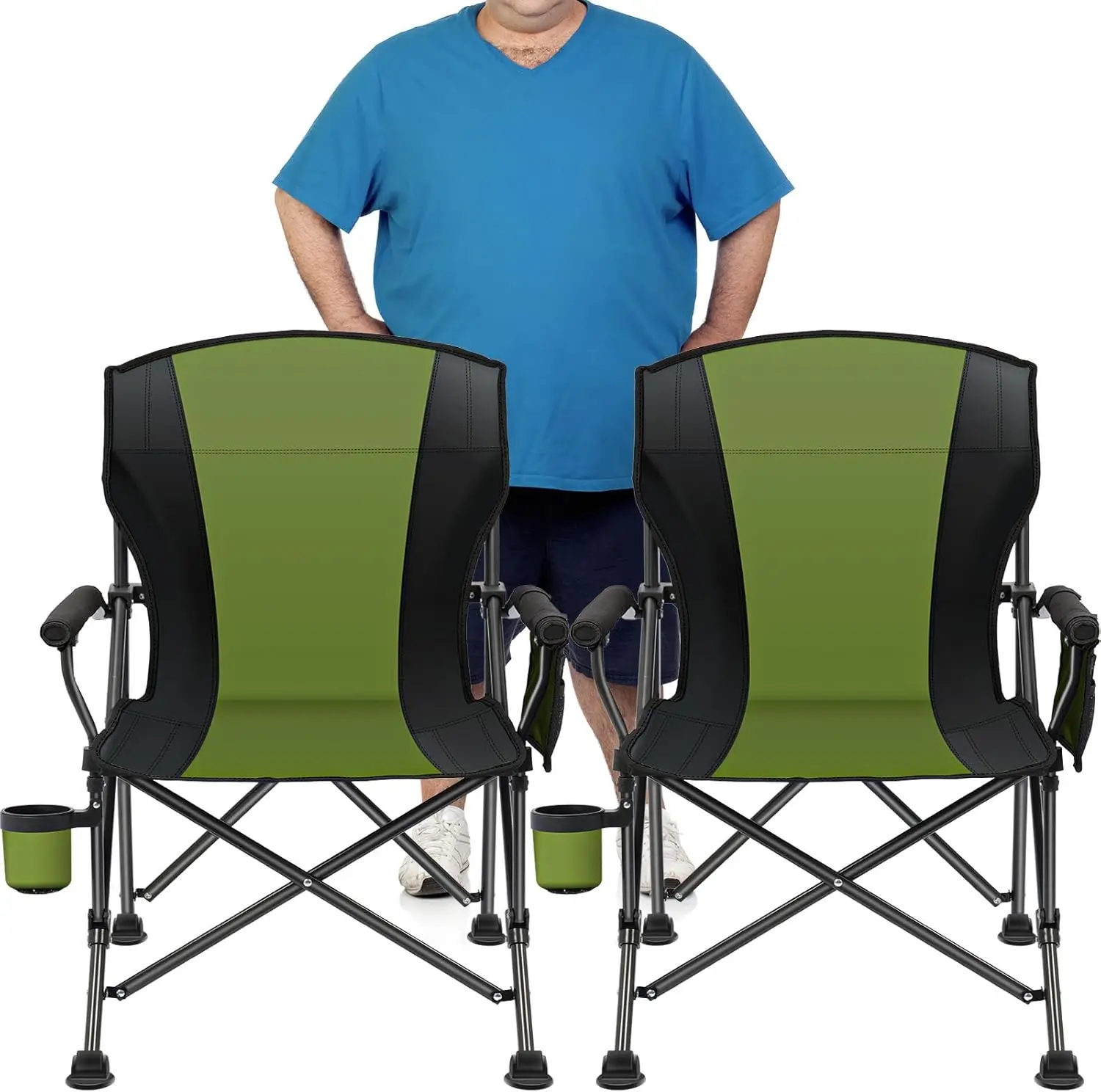 

2-Pack Heavy-Duty Folding Camping Chairs for Adults, Supports 450 LBS with Side Pockets, Ideal for Outdoor Activities