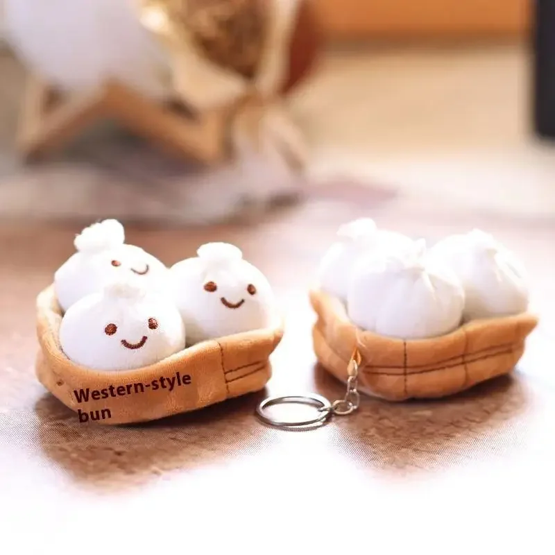 1 stks zachte kleine broodje sleutelhanger kawaii pluizige xiaolongbao sleutelhanger simulatie voedsel cartoon pluche hanger verjaardagscadeau