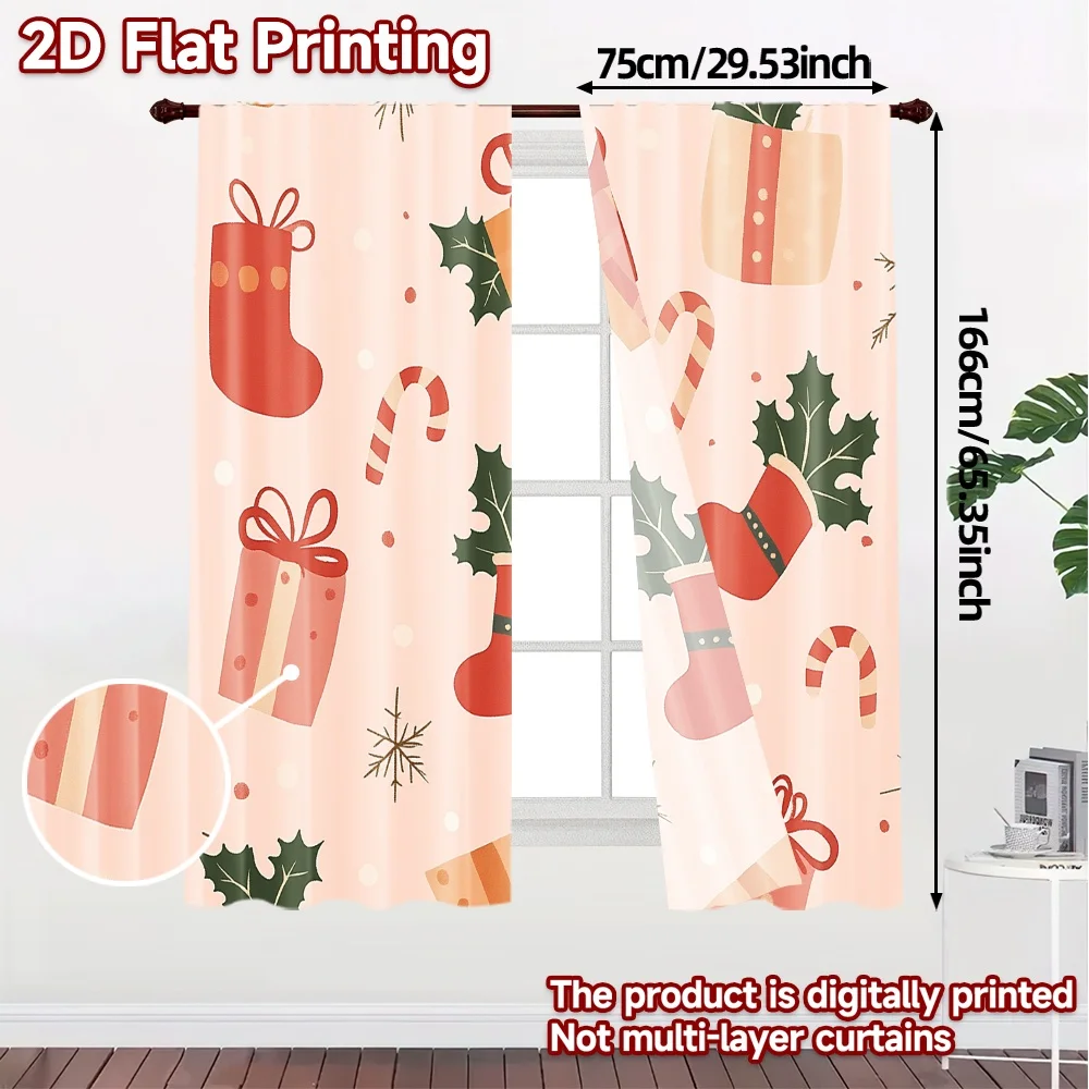 2pcs,Curtains Christmas Ornaments Gift Bell Candy Popular Curtains&Drapes Versatile 100% Polyester Curtains Decorations Inside