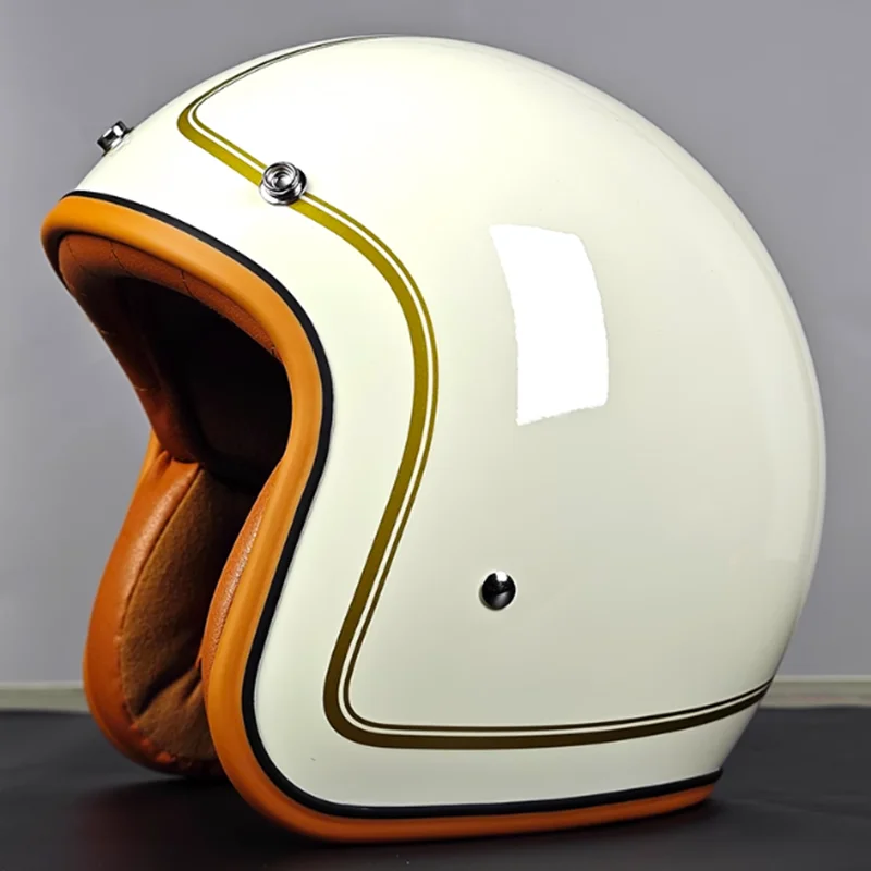 

High Quality White Gold Line 3/4 Cruiser Helmet DOT Approved with Quick Release Buckle for Man and Woman Commuting Four Seasons