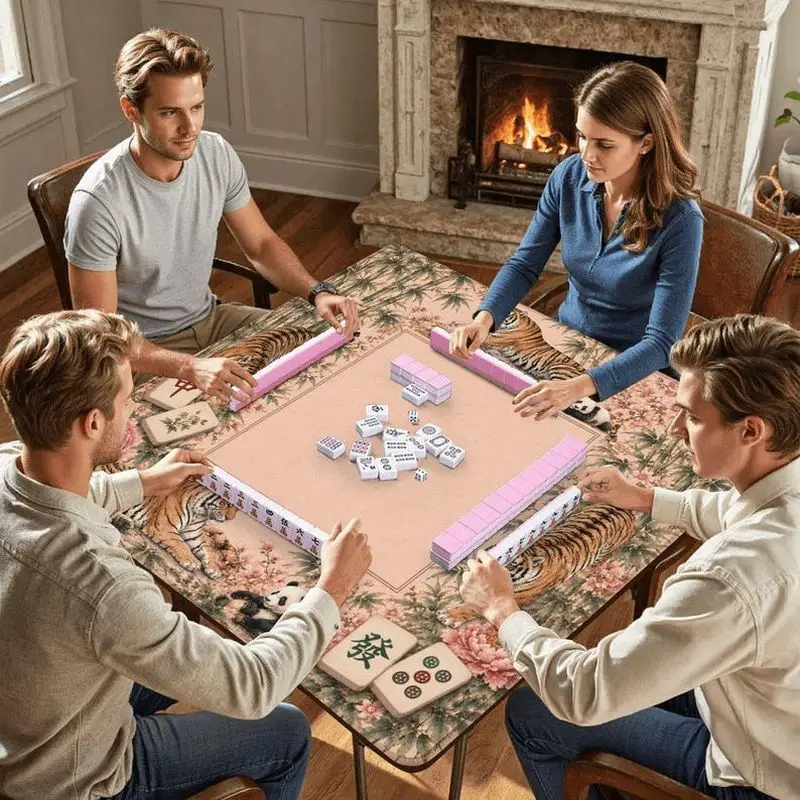 VIKAMA Chinese Bamboo Tiger Panda Mahjong Mat Thick Soundproof Dual Use Mahjong Poker Domino Table Pad