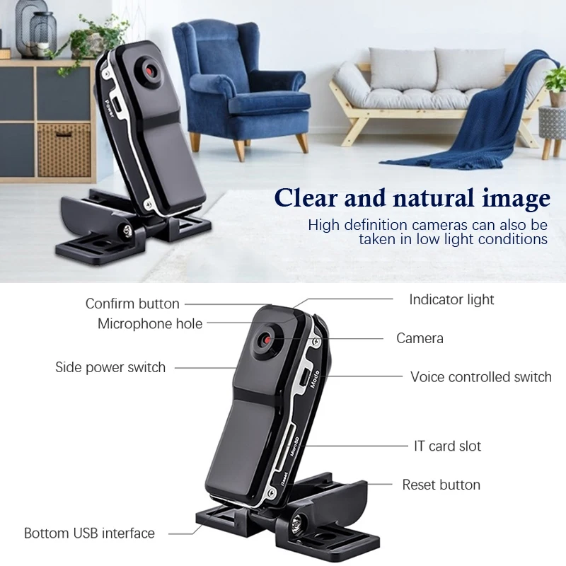 MD80 Sports Digital Video Camera Mini HD Aerial Camera Indoor/Outdoor Monitor Wireless Sports Action Camera