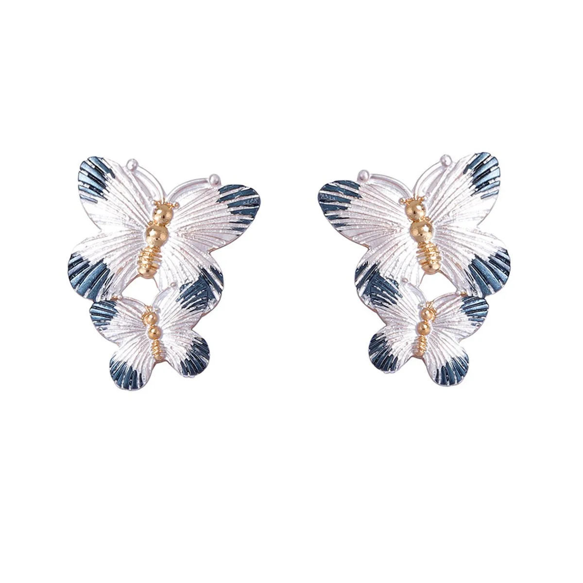 Simple French alloy spray paint smart double butterfly animal stud earrings exaggerated fashion versatile earrings
