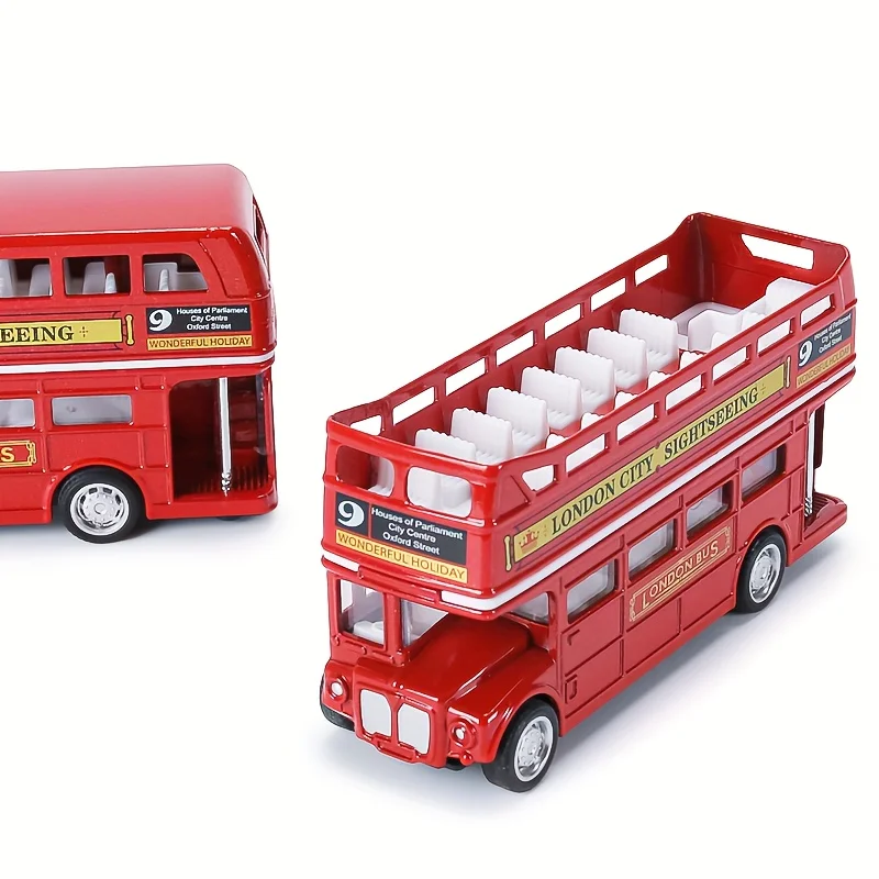 1pcs 1:64 Vintage Alloy Double Decker London Sightseeing Pull Back Bus Metal Car Model Toys for Children Christmas Birthday Gift