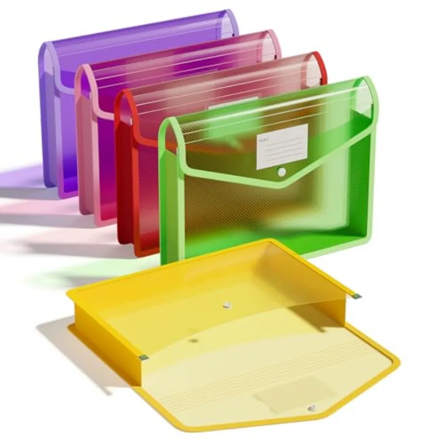 

Plastic Expanding File Folders, Transparent Envelopes with Snap Closure, Suitable for Home, Office, School, Large Capacity, No