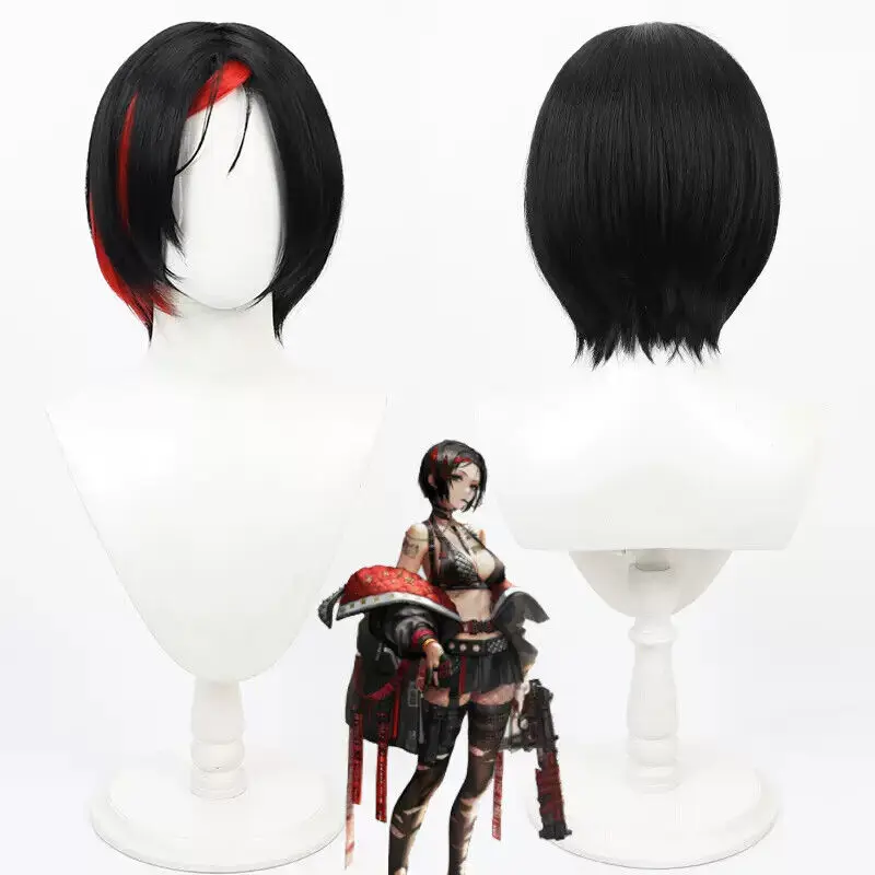 Goddess of Victory: Nikke Crow Cosplay Wigs 30cm Black Mixed Red Synthetic Hair