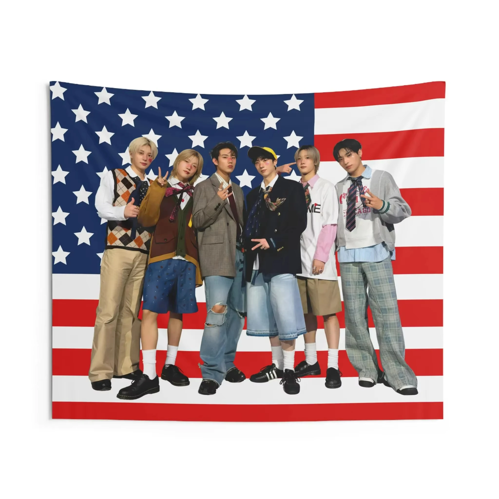 P1Harmony Mitglied Niedliches Konzertbanner mit US-Flagge |   2026 Tour-Dekoration, Raumdekoration, Geschenk, Schlafzimmer-Wandteppich zum Aufhängen mit flachem Wandbehang
