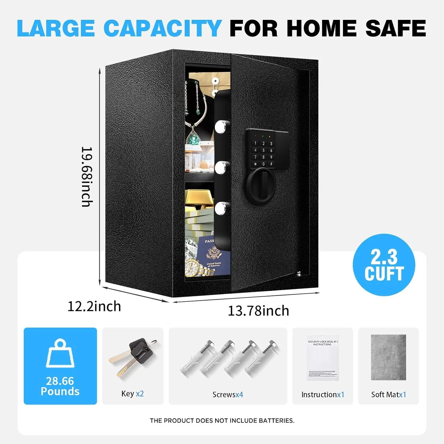 2.8 Cu Ft Safe Box For Home Documents -Steel Electronic Digital Safety Box for Office Money Jewelry Valuables, Personal Security