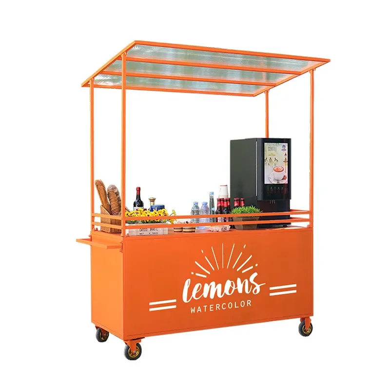 Wrought Iron Mobile Food Cart Snack Booth Display Stand for Night Market Mall Promotion Dining Trolley
