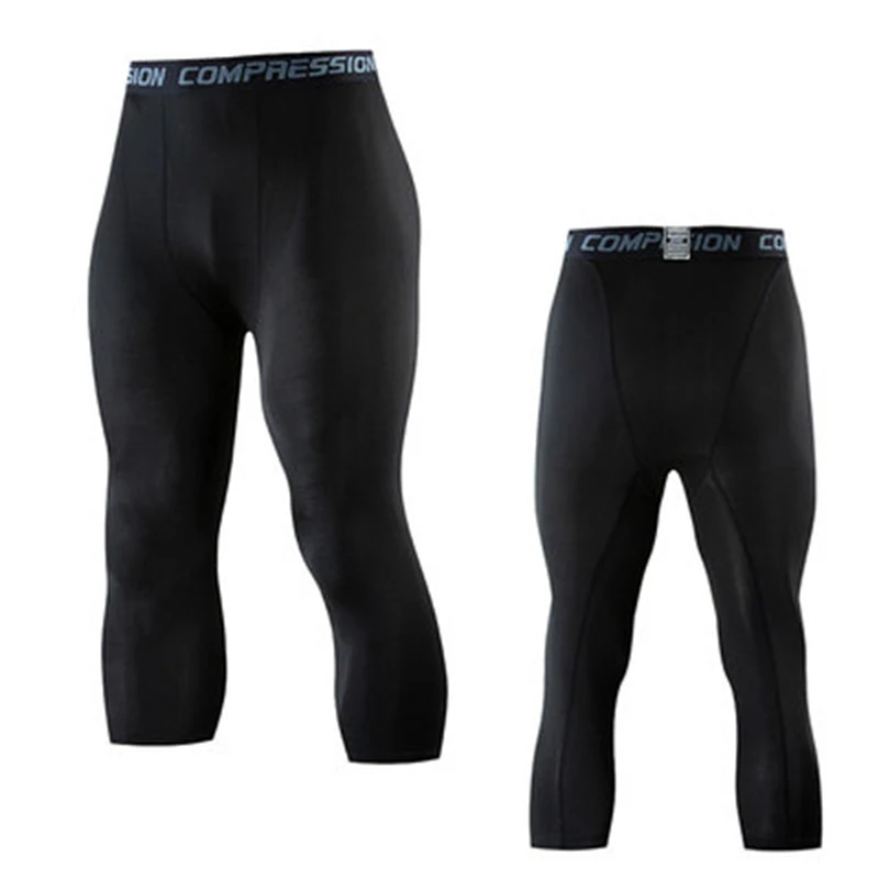 Men Sport Leggings Compression Shorts Cropped Pants Under Base Layer Boy Exercise Trousers Running Basketball Training Athletic