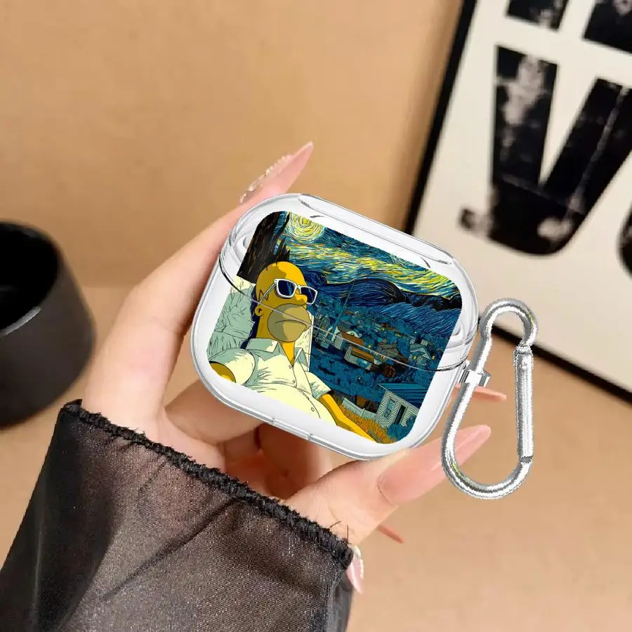 Cartoon Simpsons Clear Earphone Cases Cover With Hook Case For Samsung Galaxy Buds 4 Pro 2Pro 3Pro 3 FE 2 Live 4Pro