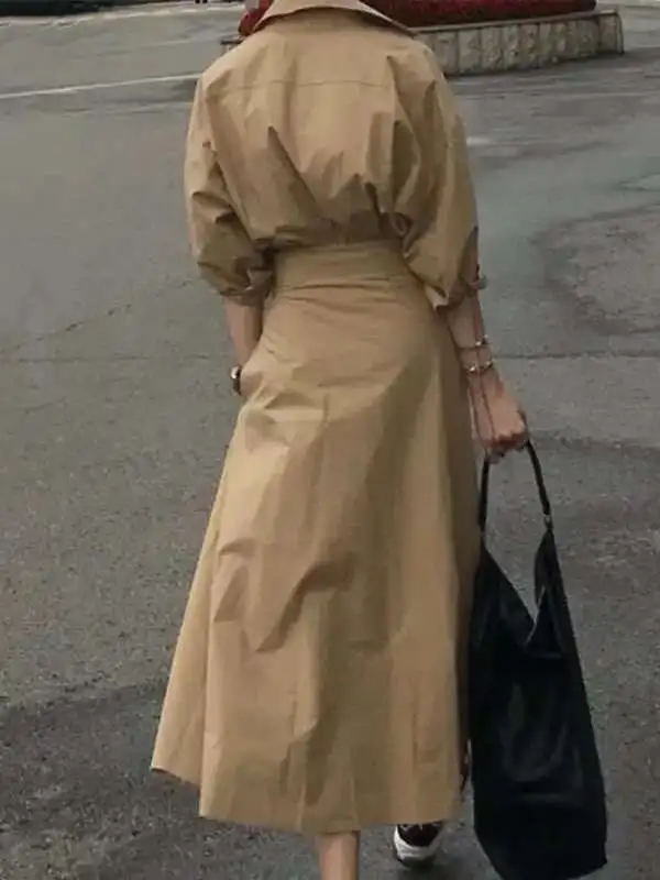 BabYoung Estate Lunga 2025 Primavera Autunno Vestiti Blu Maniche a sbuffo Bottoni Semplici Casual Maxi Camicie Abiti per le donne