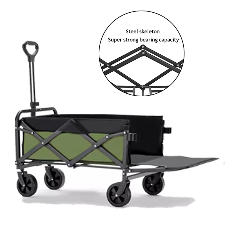 Folding Cart Outdoor Large Capacity Wagon Camping Beach Garden Pull Trolley Portable Utility Cart Shopping Picnic Wheeled Wagon