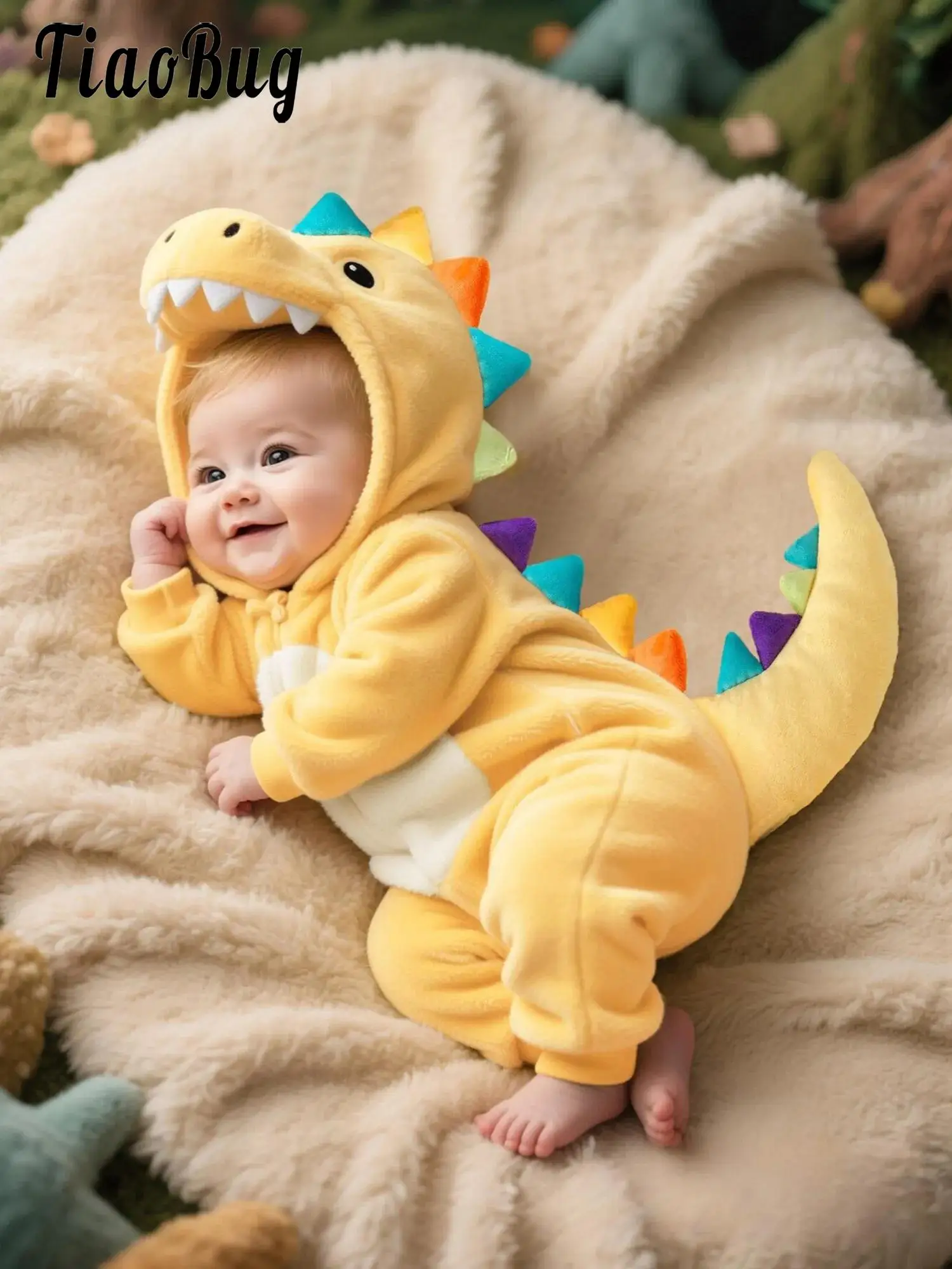 Unisex Infant Boys Girls Adorable Dinosaur-shaped Hooded Romper Long Sleeve Zipper Jumpsuit for Home Casual Daily Life Outing