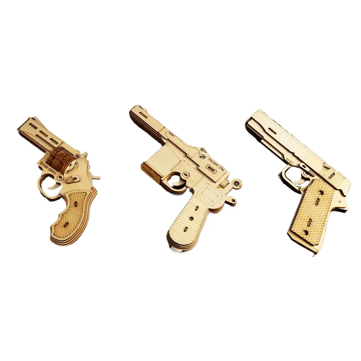 

3D Wooden Pistol Puzzle Kit DIY 1911 Revolver Model Toy for Boys Building Blocks Rubber Band Gun