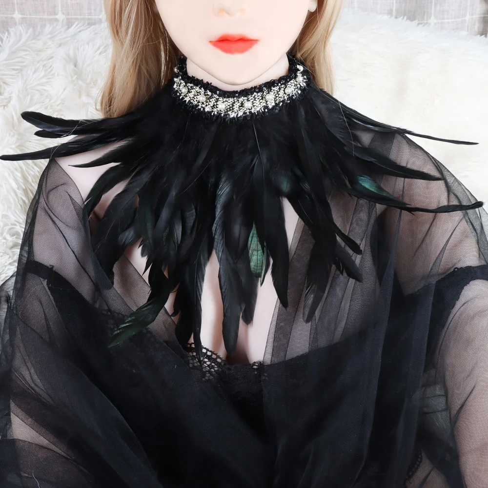 Collare di piume di pizzo vittoriano Collana girocollo di piume gotiche Puntelli per feste cosplay