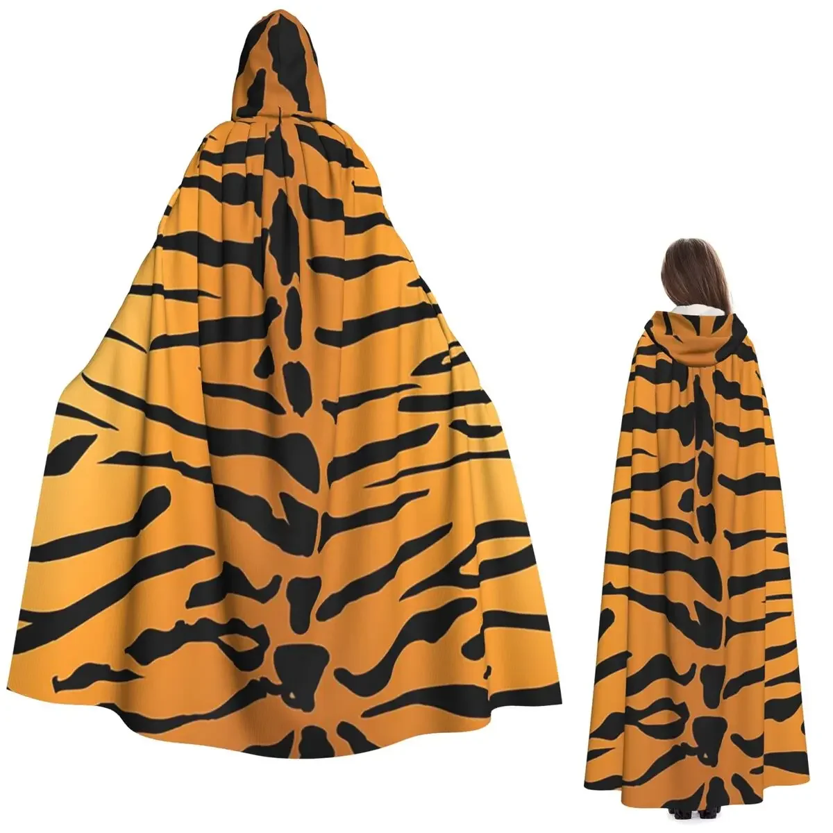 Custom Tiger Fur Sketch Color Picture Long Hooded Cloak Witch Medieval Costume Cosplay Cape HalloweenVampire Adult Unisex