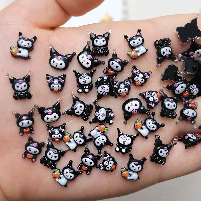 50pcs 3D Mixed Cartoon Kuromi Hello Kitty Melody Nail Charms Resin Mini Flatback Nail Rhinestone Gems Anime Series Y2K Nail Part