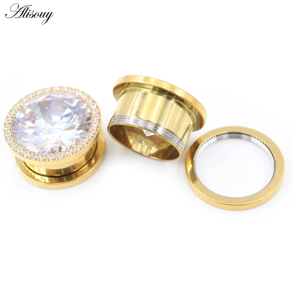 G23 Titanium Cubic Zirconia Threaded Ear Tunnel Plugs, 1PC