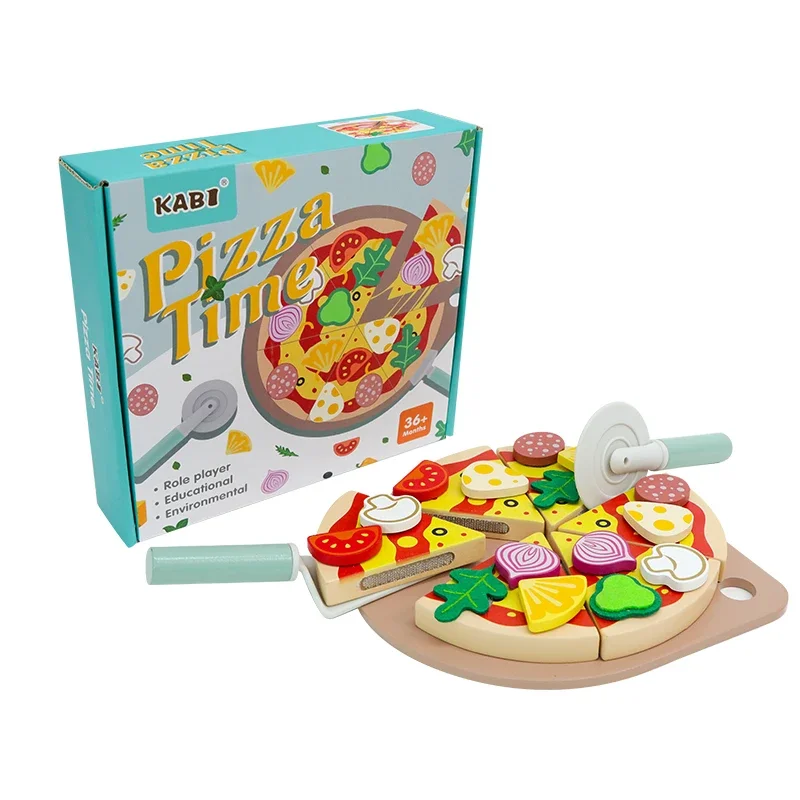 Pizza Set Wooden Simulation Food Toys Kids Cutting Montessori Todders Role Play Game Early Educational Toy Xmas Brithday Gifts