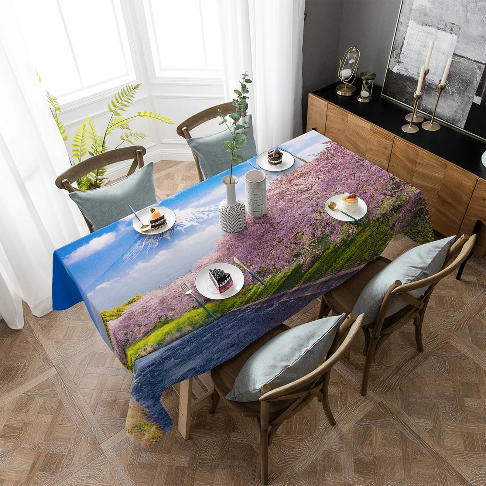 Fuji Mountain Cherry Blossom Japan Table Cloth Waterproof Home Decoration Tablecloth Party Kitchen Dinner Table Cover